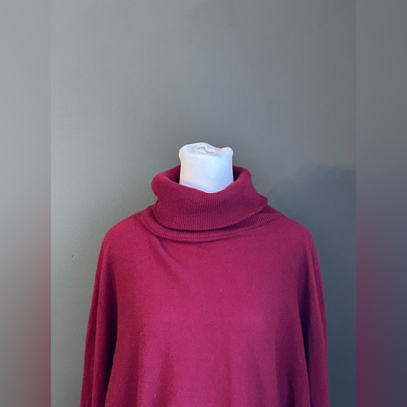Garnet Hill Wool Cashmere Blend Turtleneck Poncho Sweater Tunic Cranberry Medium - Picture 2 of 7